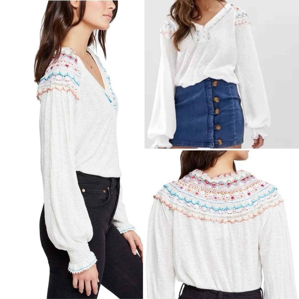 Free People Embroidered White Blouse NWT